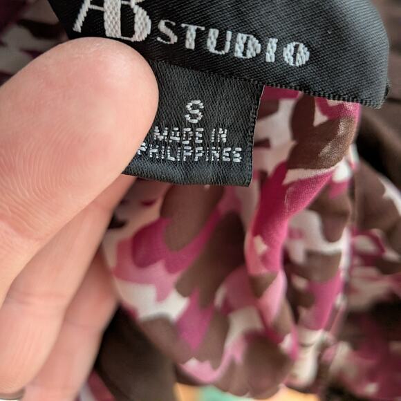 Y2K Babydoll Top S Brown Pink Flowy Chiffon Layered Geometric Flowy Feminine - Picture 9 of 12